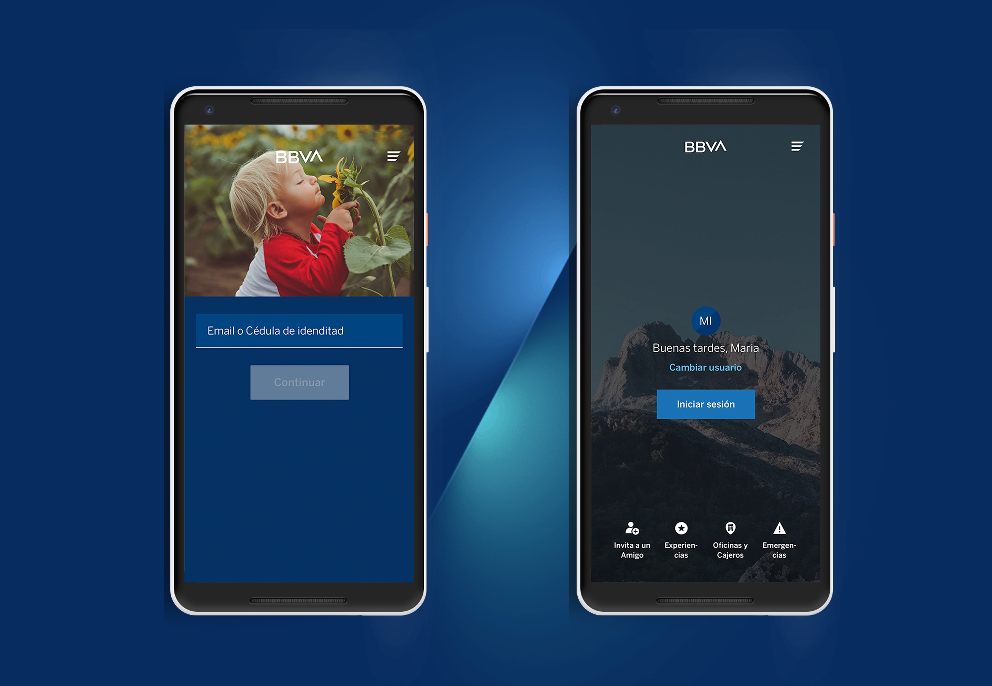 BBVA New Landing Screen — pre-login and personalised post-login states