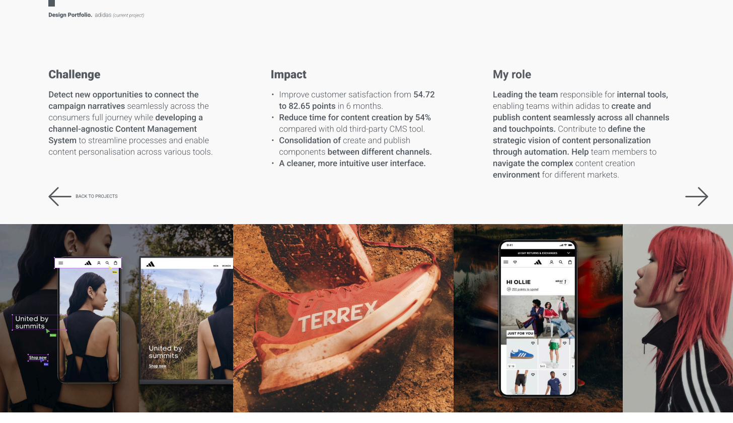 adidas CMS — challenge, impact and role overview